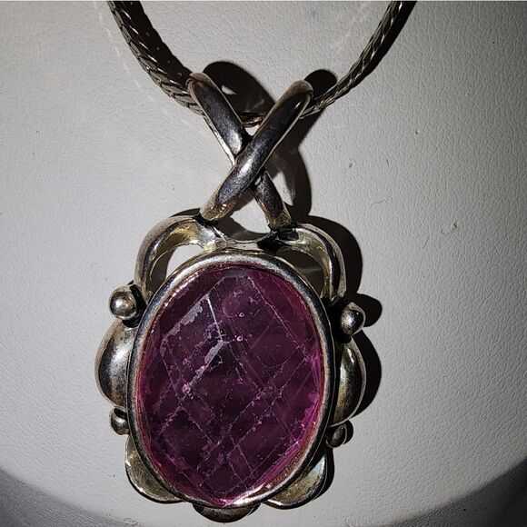 Silver and Purple Pendant Necklace 16" - Picture 2 of 8